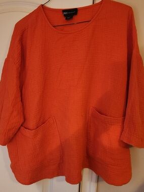 Jones New York Orange Textured Pocket Tunic